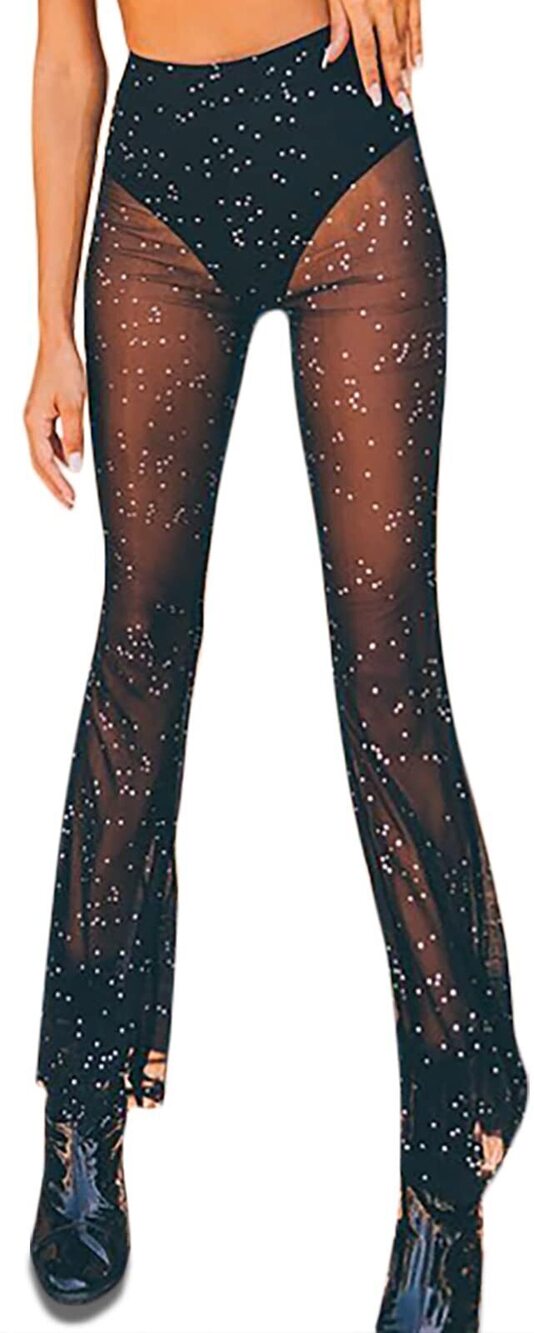 4921 Rave Outfit Outfit Festival Dance Clubwear Bell Bottom Mesh Sheer